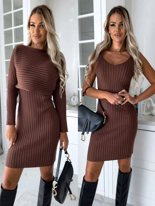 Ensemble pull-over en maille et robe cami