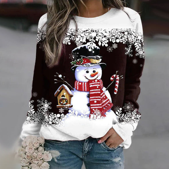 Cripes Vente à durée limitée pour la veille de Noël Sweat-shirt de Noël multicolore à imprimé bonhomme de neige