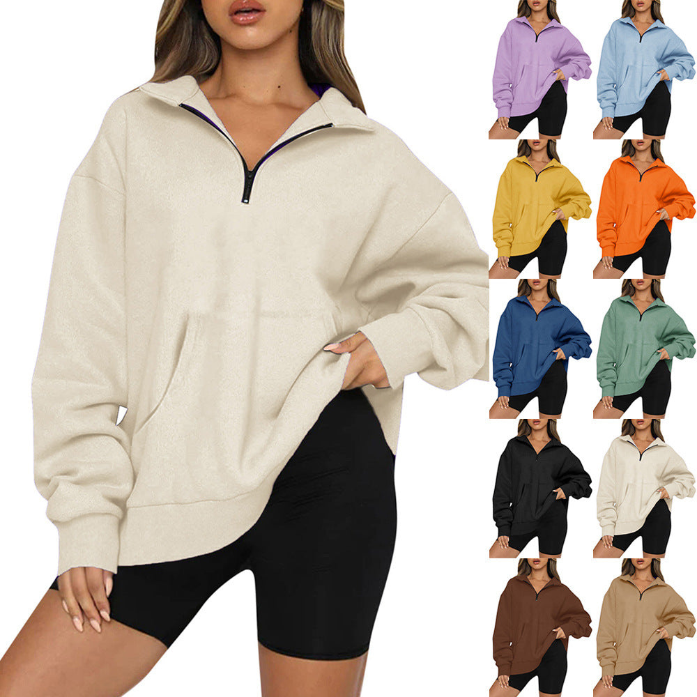 Sweat-shirt oversize à demi-fermeture éclair pour femme