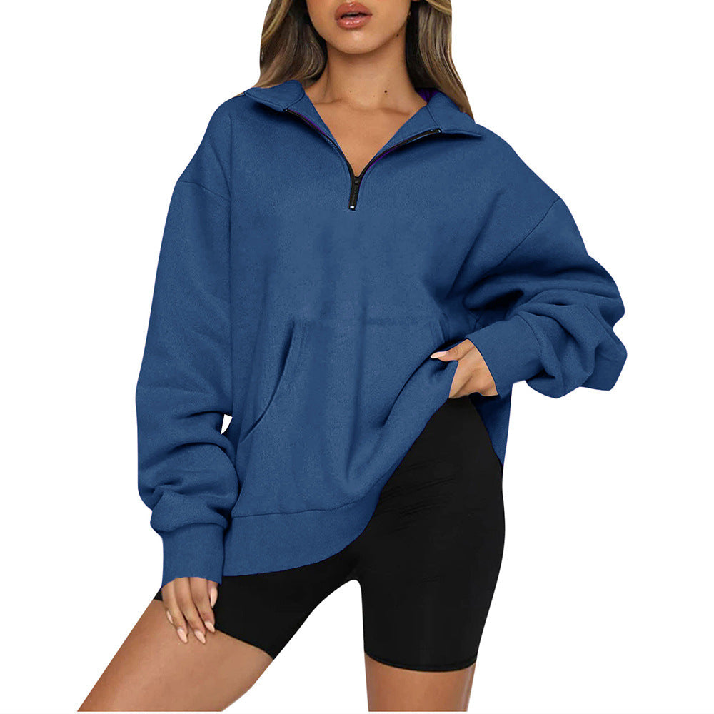 Sweat-shirt oversize à demi-fermeture éclair pour femme