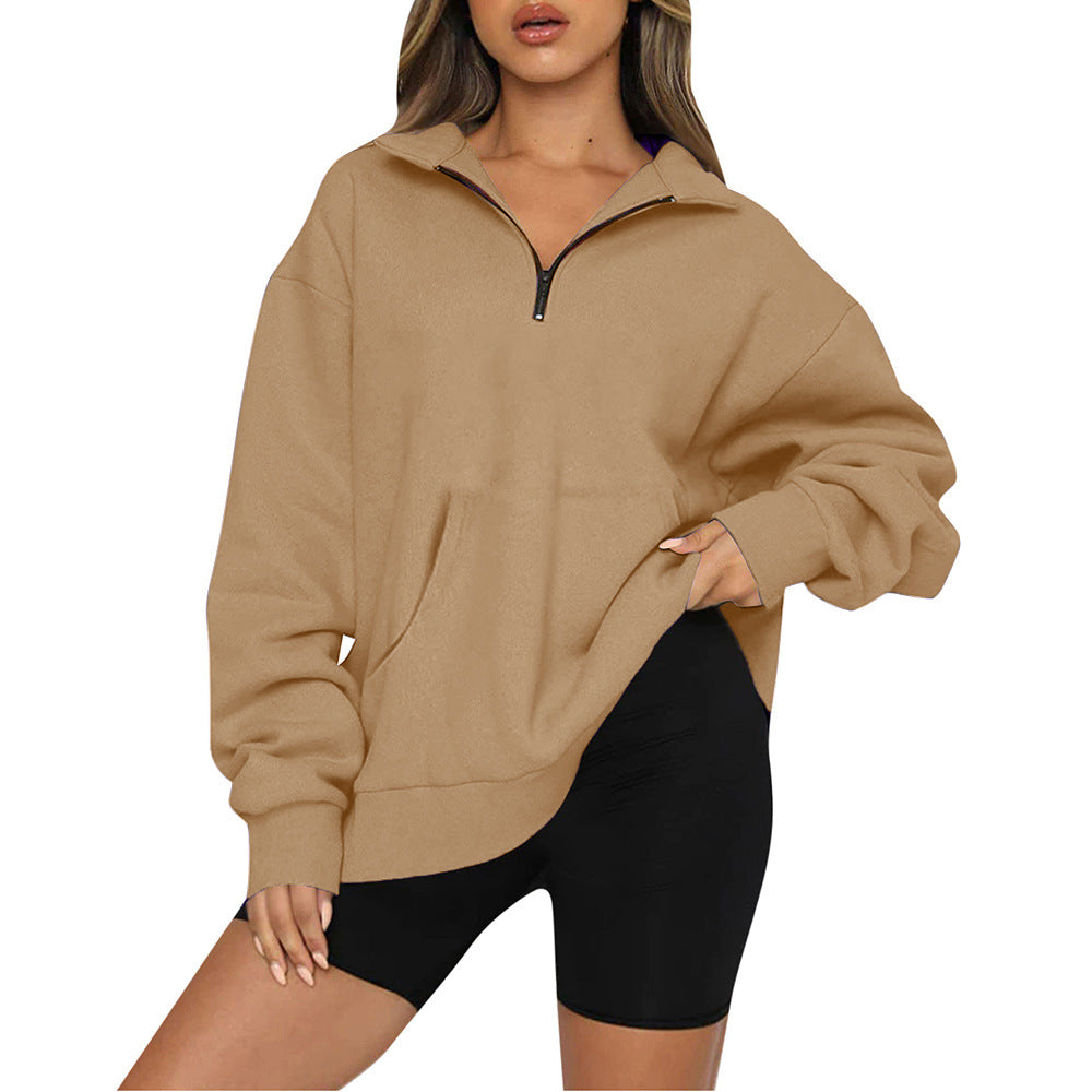 Sweat-shirt oversize à demi-fermeture éclair pour femme