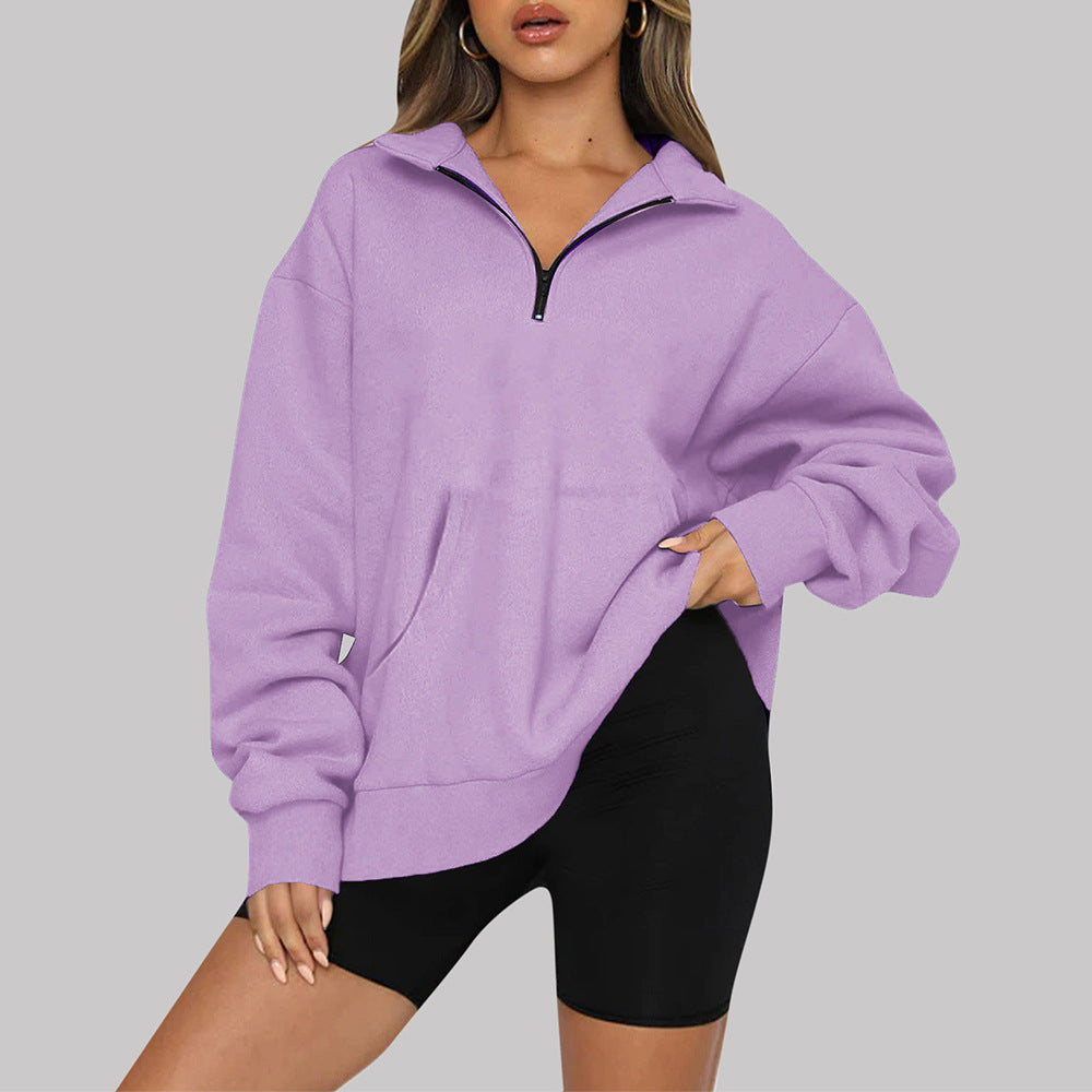 Sweat-shirt oversize à demi-fermeture éclair pour femme
