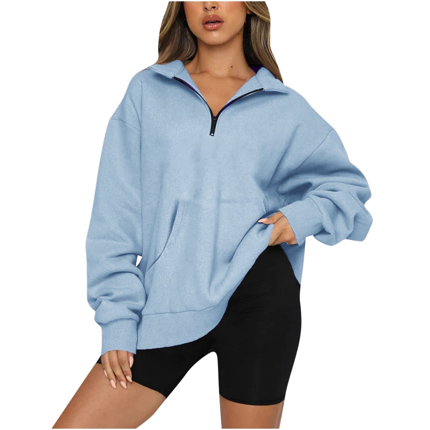 Sweat-shirt oversize à demi-fermeture éclair pour femme