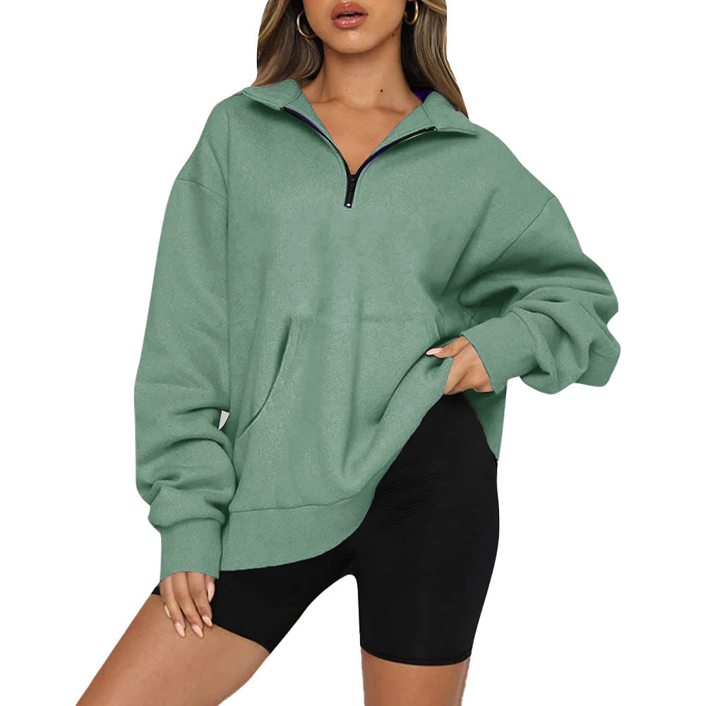 Sweat-shirt oversize à demi-fermeture éclair pour femme