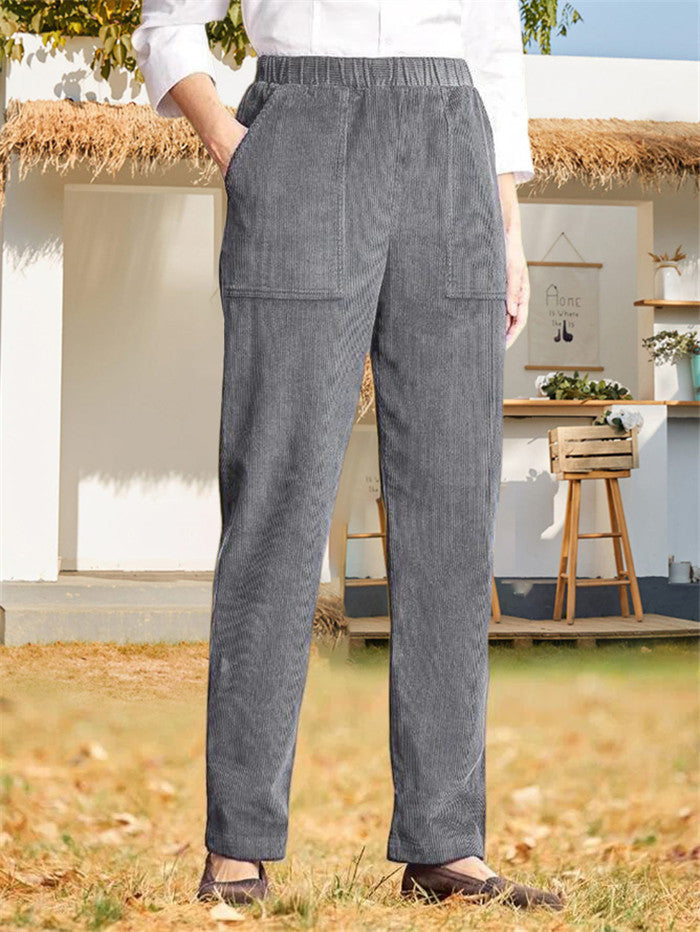 Cripes Pantalon décontracté à jambe droite avec ceinture élastique en couleur unie