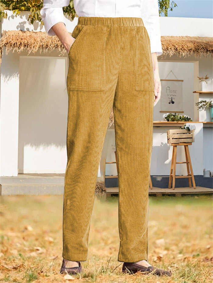 Cripes Pantalon décontracté à jambe droite avec ceinture élastique en couleur unie
