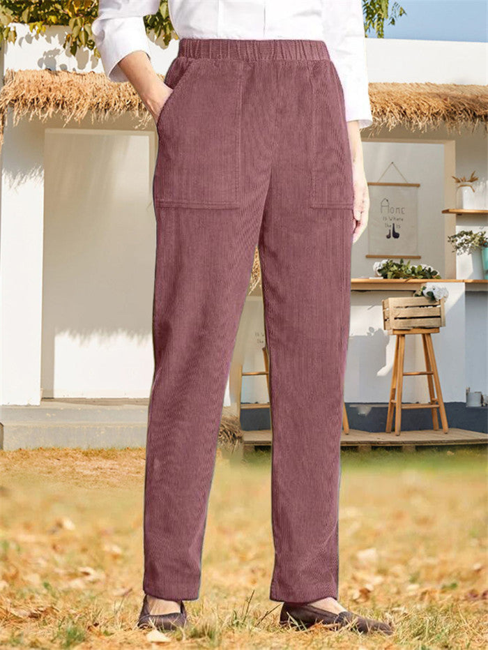 Cripes Pantalon décontracté à jambe droite avec ceinture élastique en couleur unie