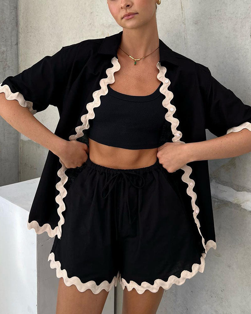 Ensemble deux pièces élégant et décontracté avec coutures ondulées