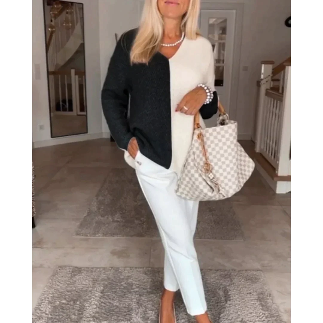 Veala | Gekleurde contrasterende trui met V-hals