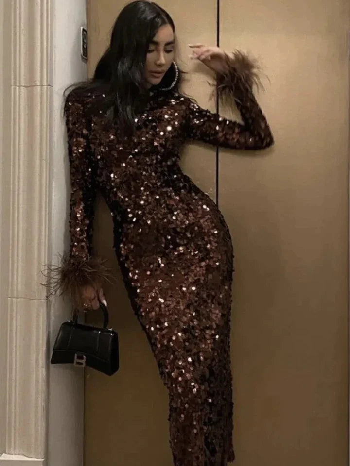 Estrella | DAMES JURK MET GLINSTERENDE PAILLETTEN EN VEREN