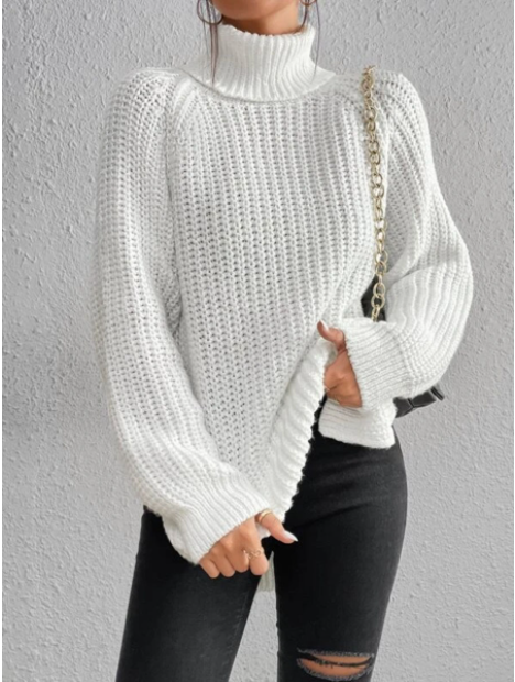 Cripes Pull en coton à col roulé et manches raglan à ourlet fendu