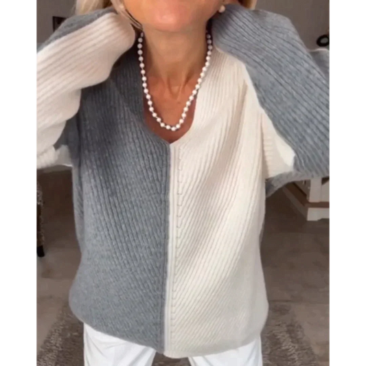 Veala | Gekleurde contrasterende trui met V-hals