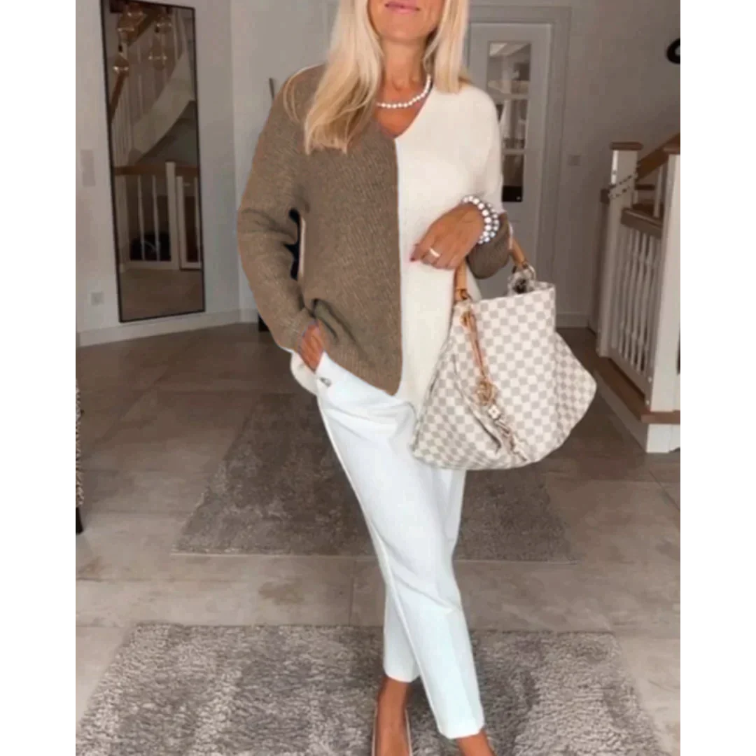 Veala | Gekleurde contrasterende trui met V-hals