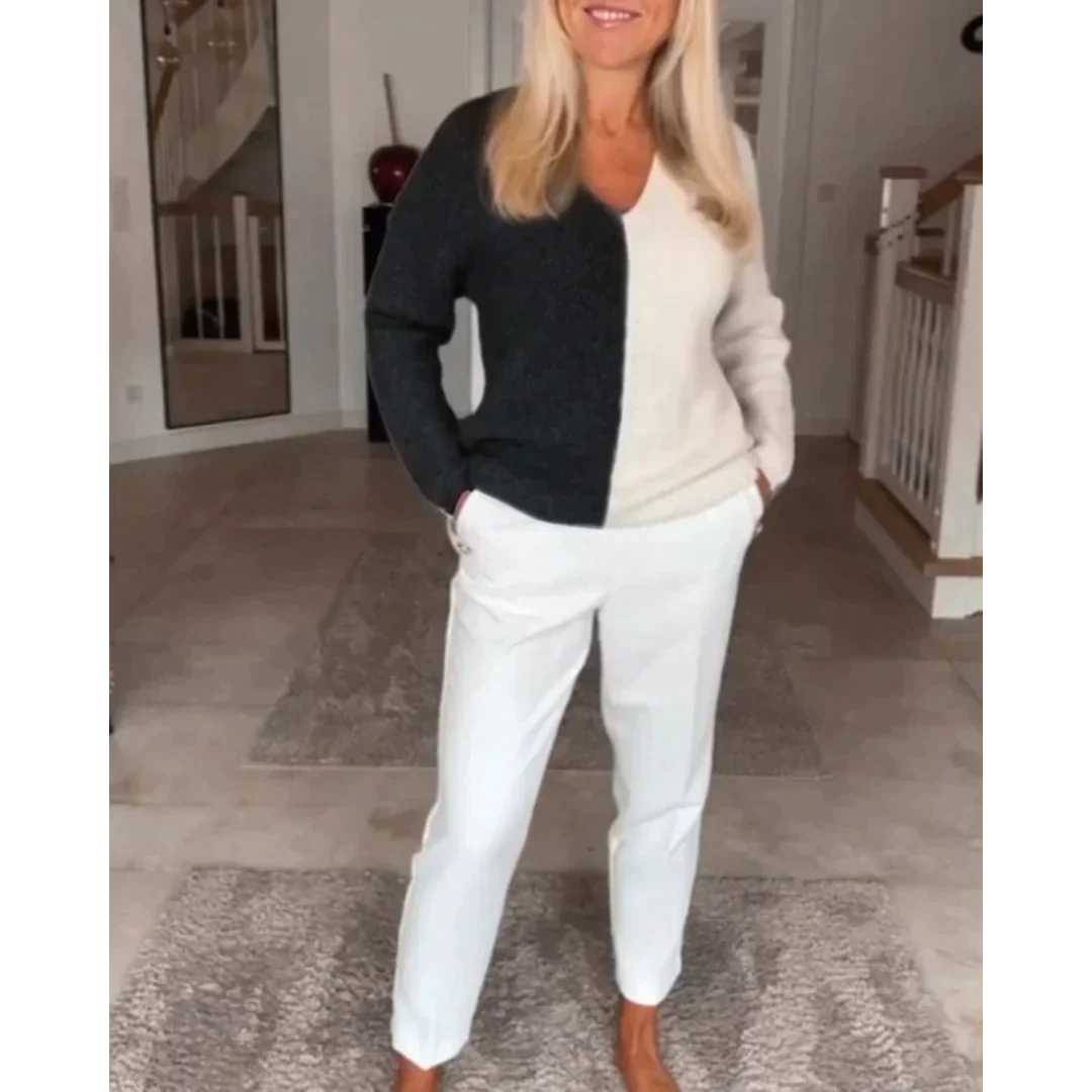 Veala | Gekleurde contrasterende trui met V-hals