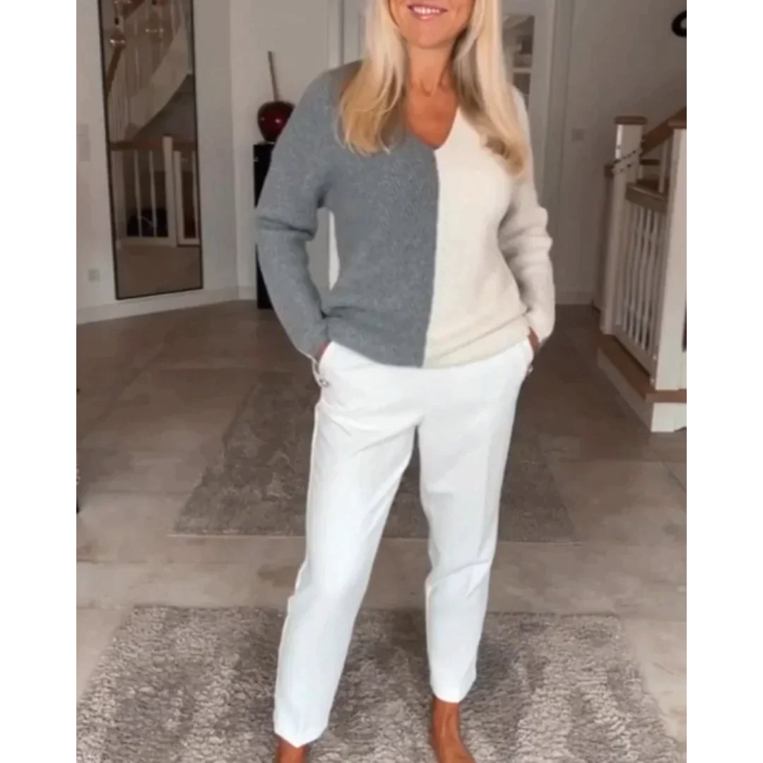 Veala | Gekleurde contrasterende trui met V-hals