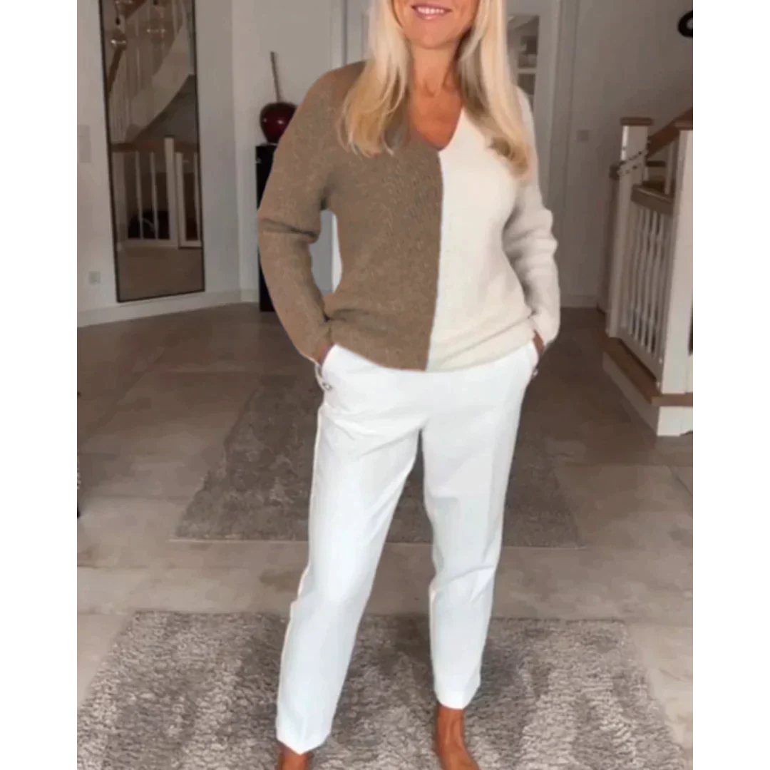 Veala | Gekleurde contrasterende trui met V-hals