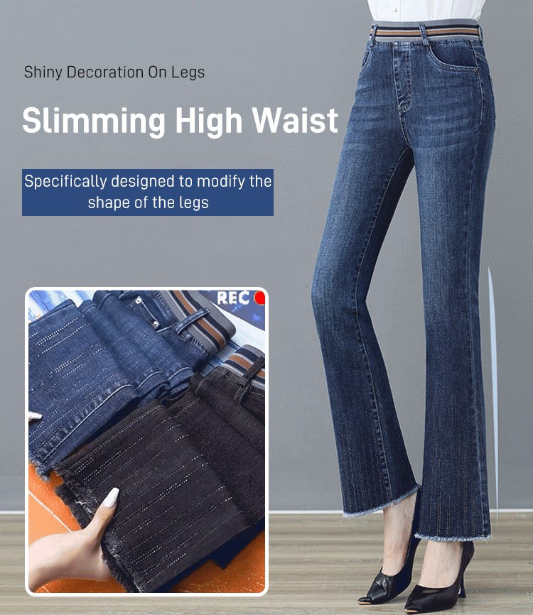 Cripes Pantalon évasé en dentelle élastique à taille haute à la mode