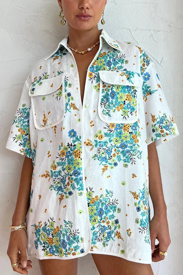 Ensemble de deux pièces pour short décontracté avec chemise à motif floral