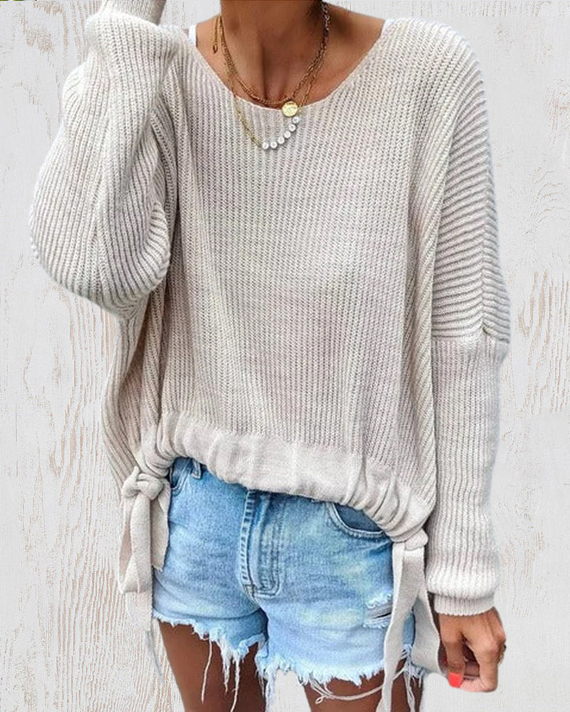 Trui met lange mouwen en een halslijn in een effen kleur