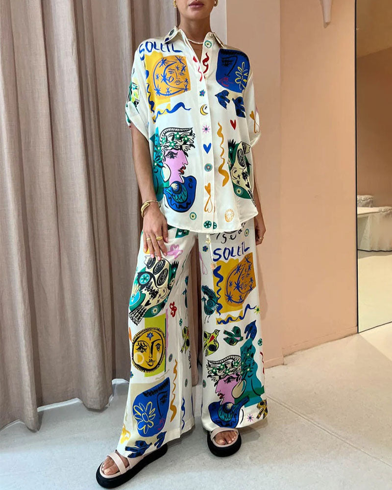 Ensemble deux pièces décontracté avec imprimé graffiti