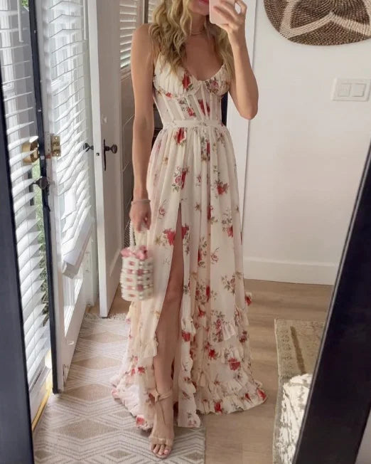Robe sans manches avec ceinture imprimée
