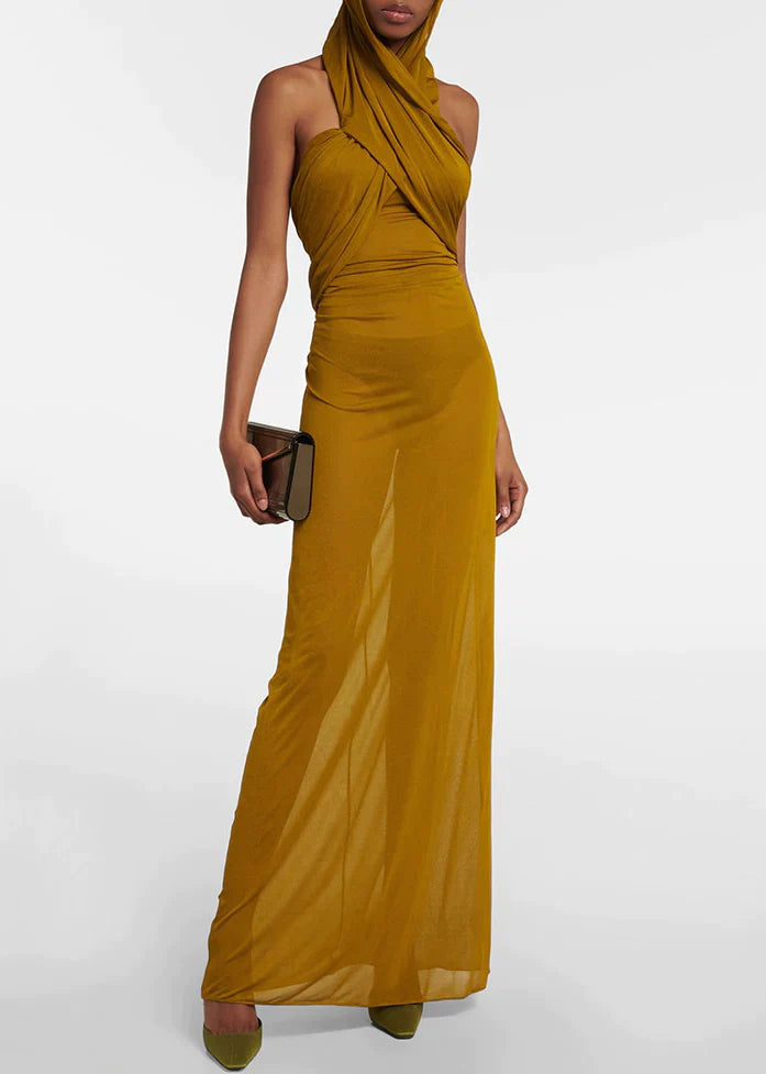 Lena | DAMES JURK MET KRUISVORMIGE CAPUCHON, MOUWLOOS EN OPEN RUG