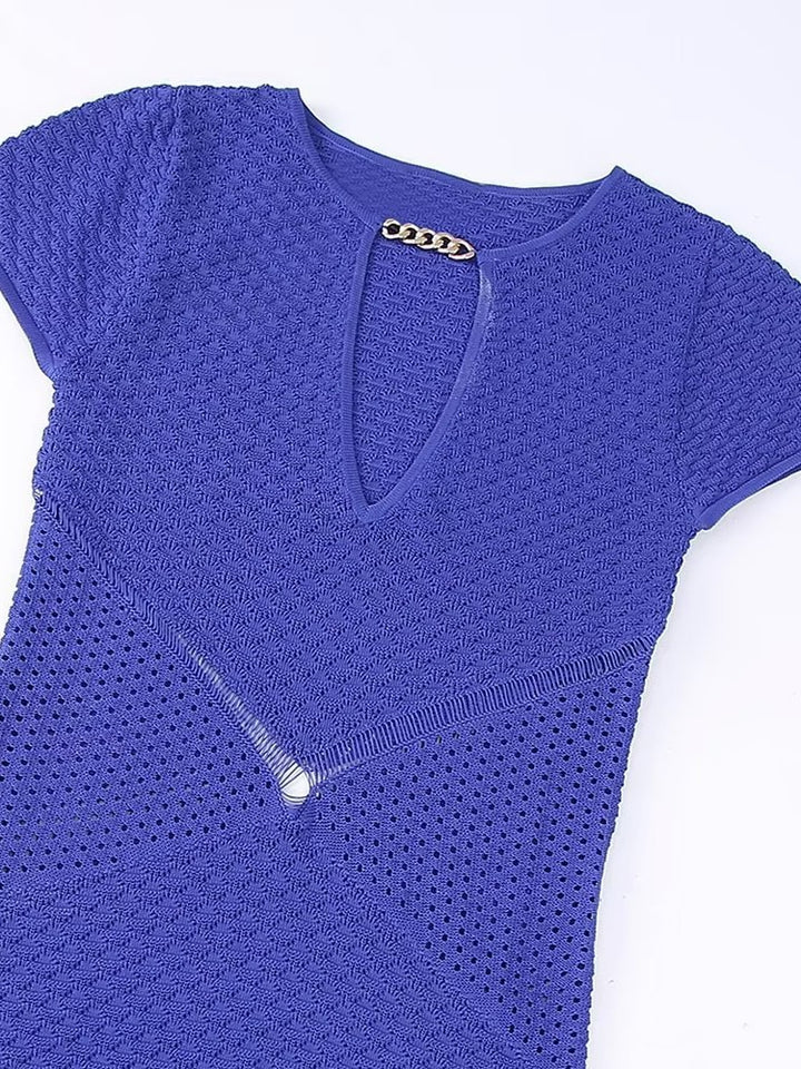 Kimberly | DAMES JURK MET RONDE HALS, HOGE TAILLE EN UITGEHOLDE DETAILS