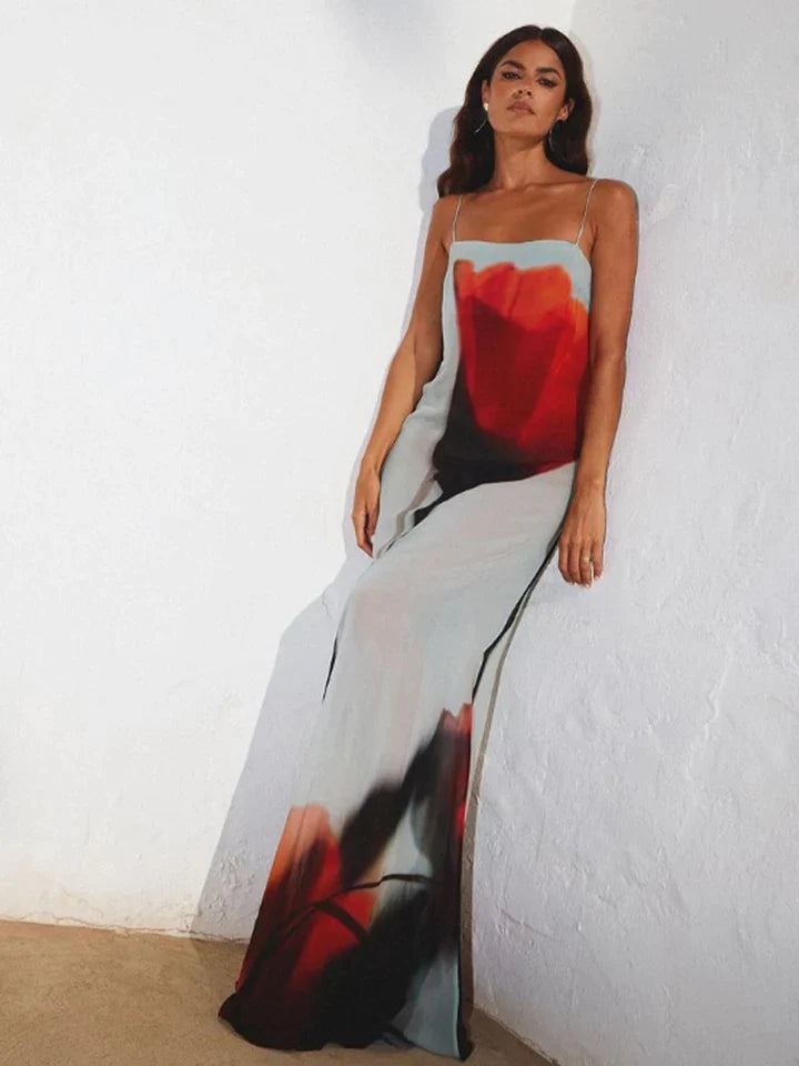 Emery | JURK MET SPAGHETTIBANDJES EN BLOEMENPRINT