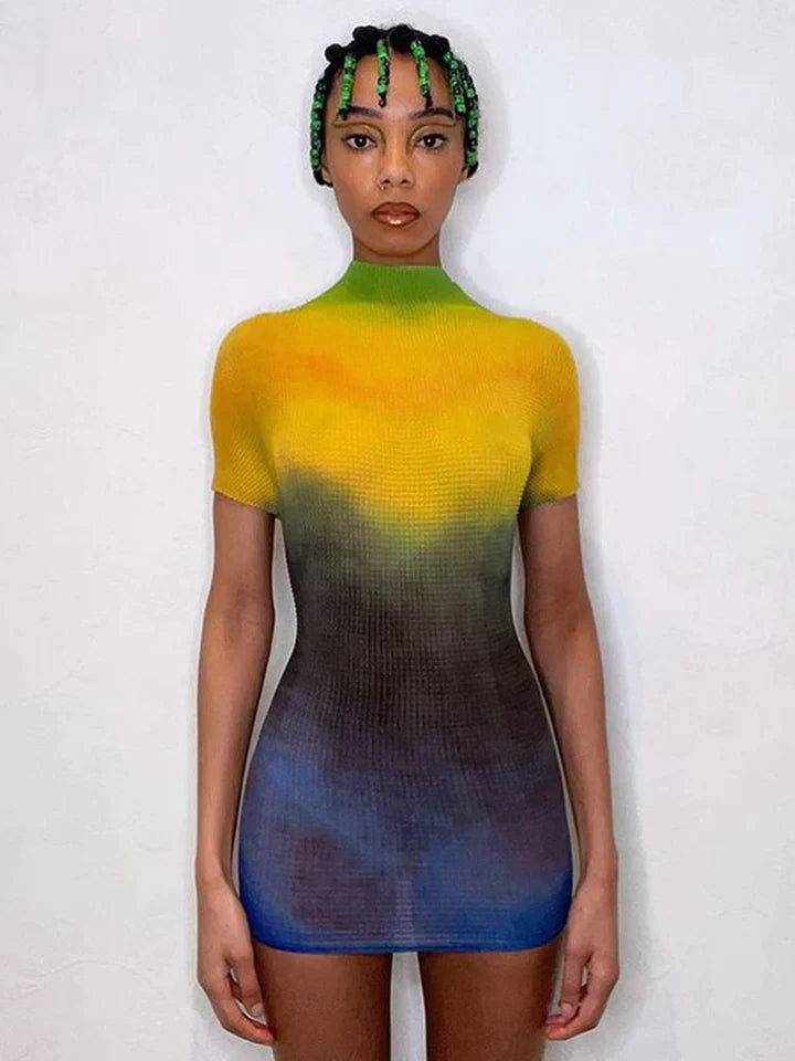 Lindsay | RIPPLE STRETCH GRADIËNT SKINNY MINI-JURK