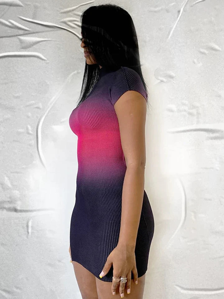 Lindsay | RIPPLE STRETCH GRADIËNT SKINNY MINI-JURK