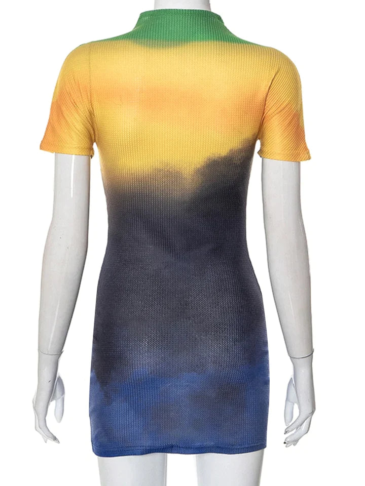 Lindsay | RIPPLE STRETCH GRADIËNT SKINNY MINI-JURK