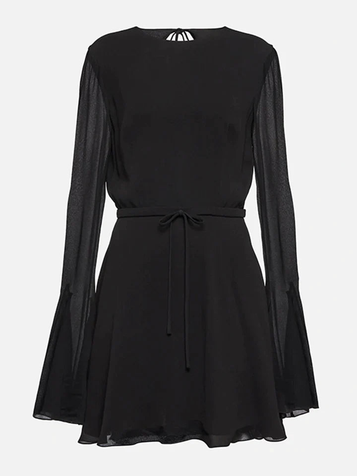 Rosemary | ES JURK MET OPEN RUG, HOGE TAILLE EN VETERDETAILS - MINI-JURK