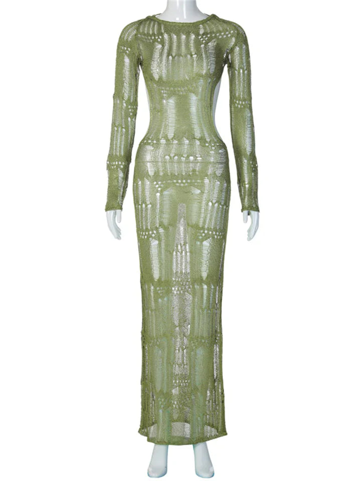 Jacquelyn | DAMES JURK MET UITGEHOLDE LANGE MOUWEN EN OPEN RUG