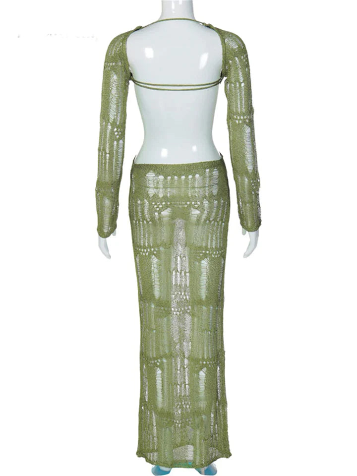 Jacquelyn | DAMES JURK MET UITGEHOLDE LANGE MOUWEN EN OPEN RUG