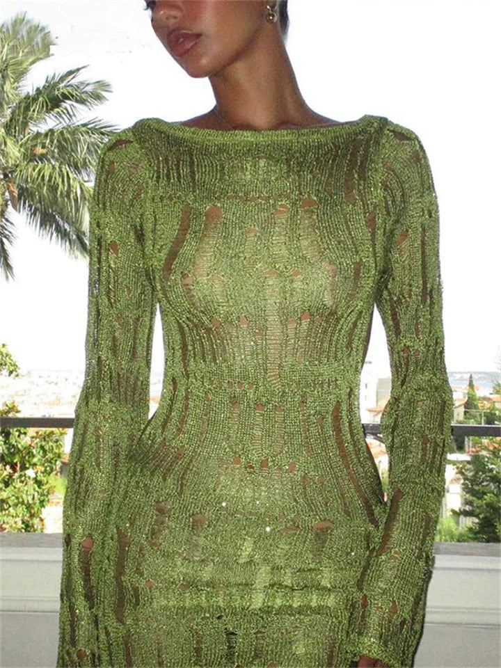 Jacquelyn | DAMES JURK MET UITGEHOLDE LANGE MOUWEN EN OPEN RUG