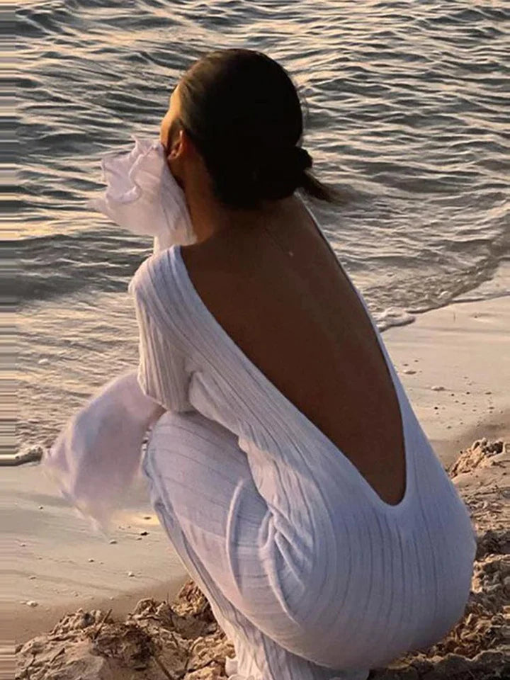 Elsie | DAMES JURK MET OPEN RUG EN WIJDE GEBREIDE LENGTE