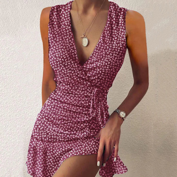 Grace | DAMES JURK MET POLKA DOT BLOEMENPRINT, V-HALS EN VETERSLUITING