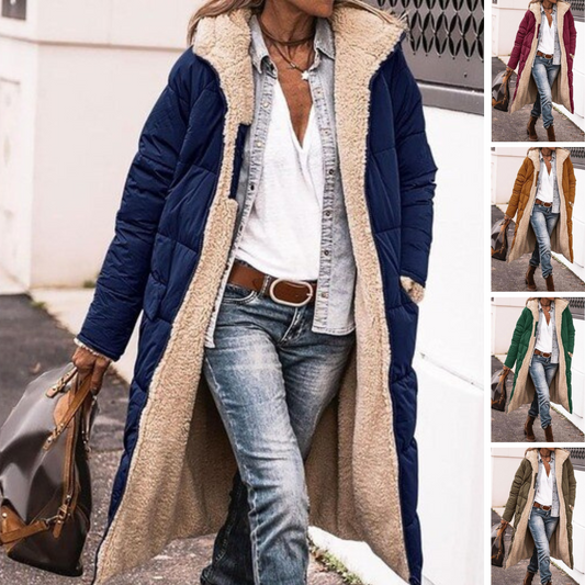 Sofia Merano™  - Omkeerbare lange sherpa pufferjas (met capuchon)