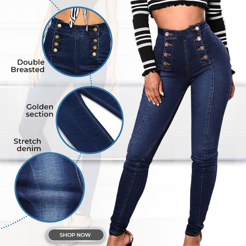 Cripes Jean skinny taille haute à double boutonnage