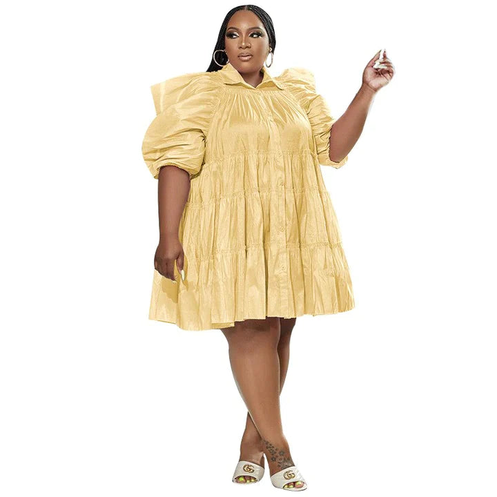 Jaida | JURK MET PUFFY MOUWEN EN 3 TIERTJES MET KNOPEN VOOR GROTE MATEN