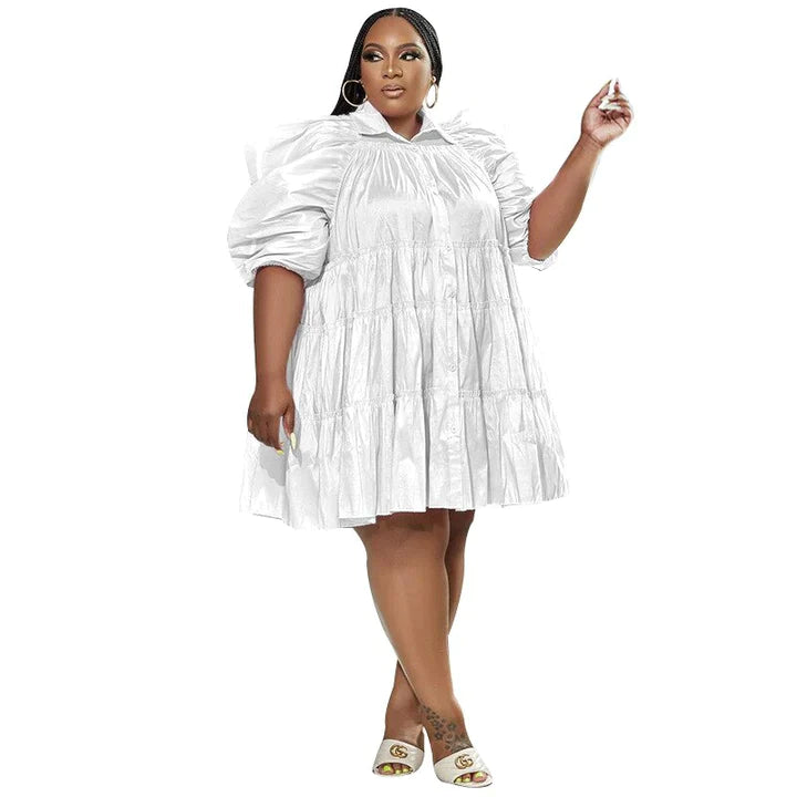 Jaida | JURK MET PUFFY MOUWEN EN 3 TIERTJES MET KNOPEN VOOR GROTE MATEN