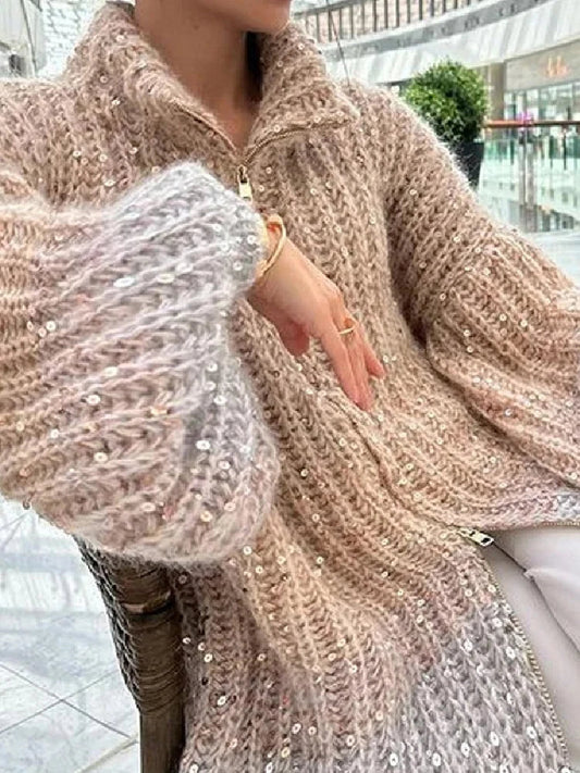 VogueDazzle™ - Dames Casual trui met pailletten en V-hals