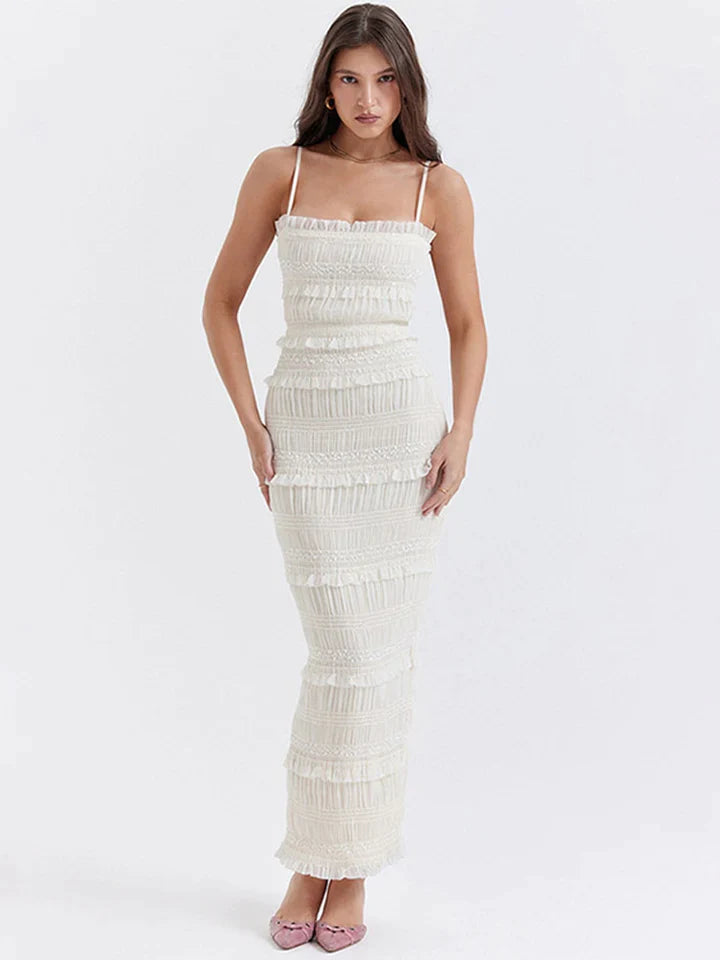 Olivia | DAMES JURK MET MOUWLOZE BANDJES EN VIERKANTE HALS