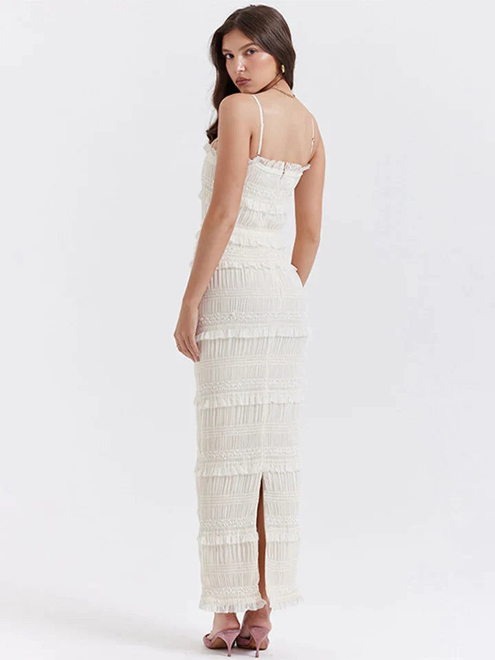 Olivia | DAMES JURK MET MOUWLOZE BANDJES EN VIERKANTE HALS