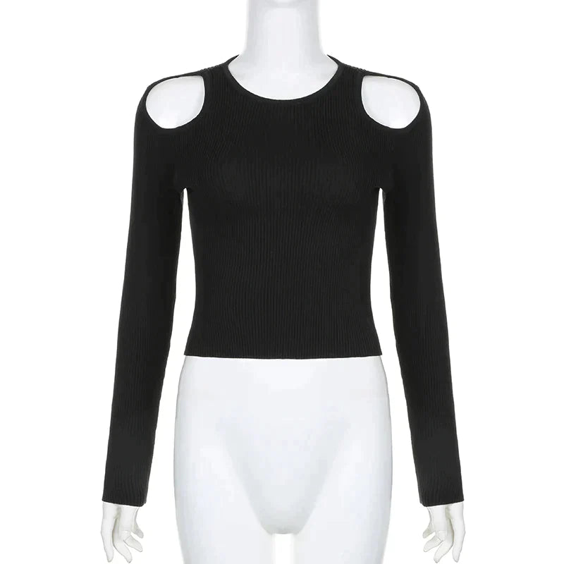 Veala | Stijlvolle Crop Top met Lange Mouwen en Uitsparingen