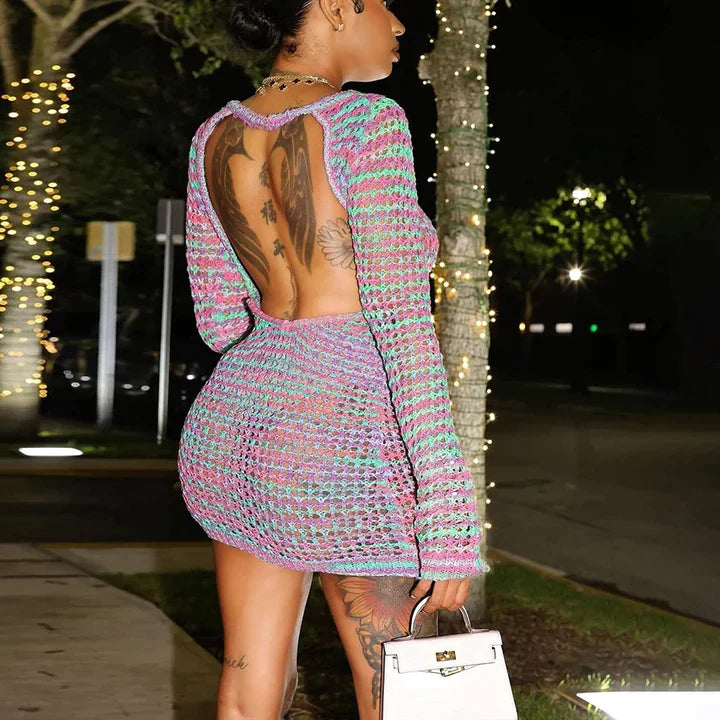 Madeleine | DAMES MAGERE MINI JURK MET OPEN RUG, FEESTJURK