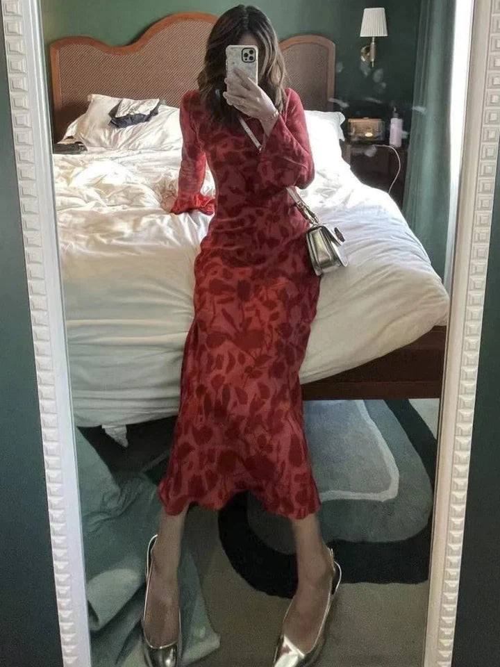 Mylie | DAMES JURK VAN CHIFFON MET BLOEMENPRINT EN WIJDE MOUWEN