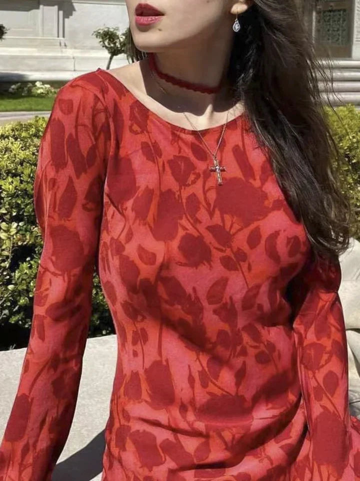 Mylie | DAMES JURK VAN CHIFFON MET BLOEMENPRINT EN WIJDE MOUWEN