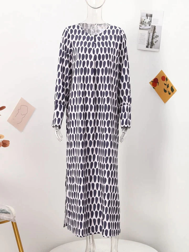 Jocelyn | DAMES JURK MET GEOMETRISCHE PRINT EN ZIJDELEN MET SPLITS