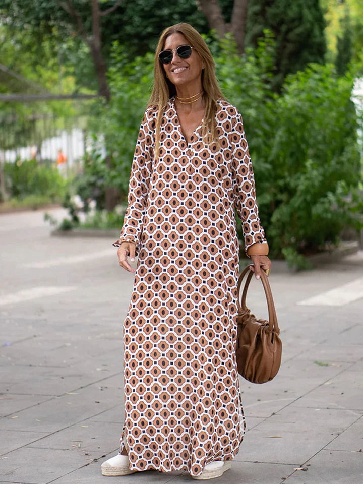 Jocelyn | DAMES JURK MET GEOMETRISCHE PRINT EN ZIJDELEN MET SPLITS